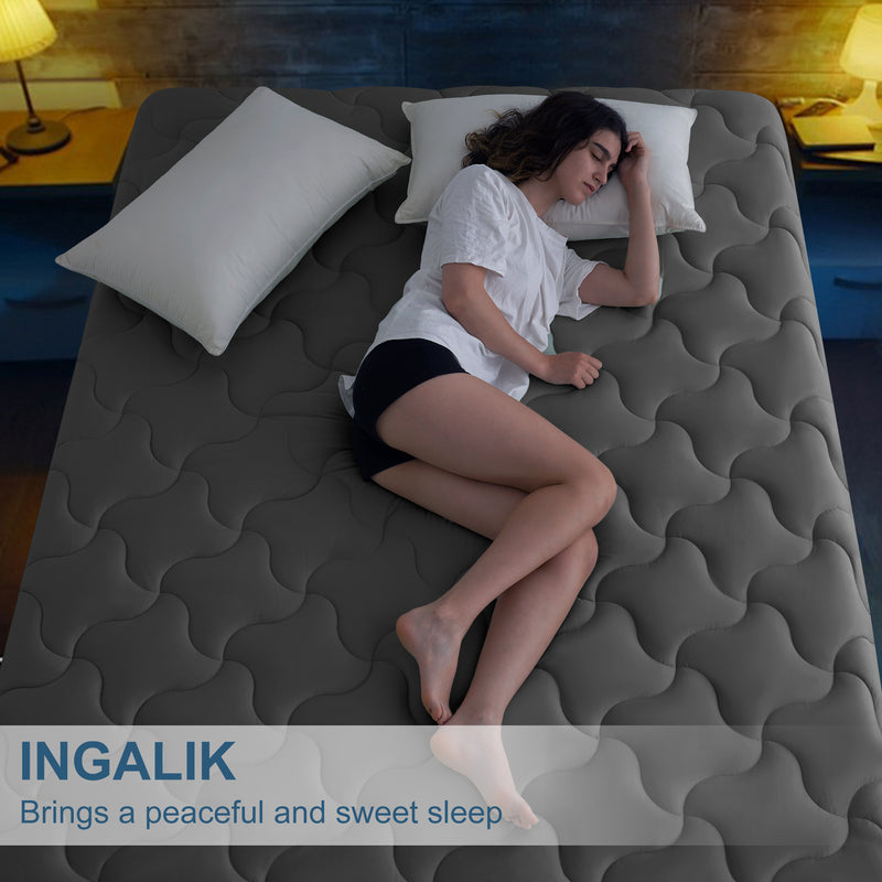 INGALIK Super Soft Mattress Pad Breathable Pillow Top Mattress Cover Fluffy Quilted Fitted Mattress Protector Stretches up 8-21" Deep Pocket Cooling Mattress Topper