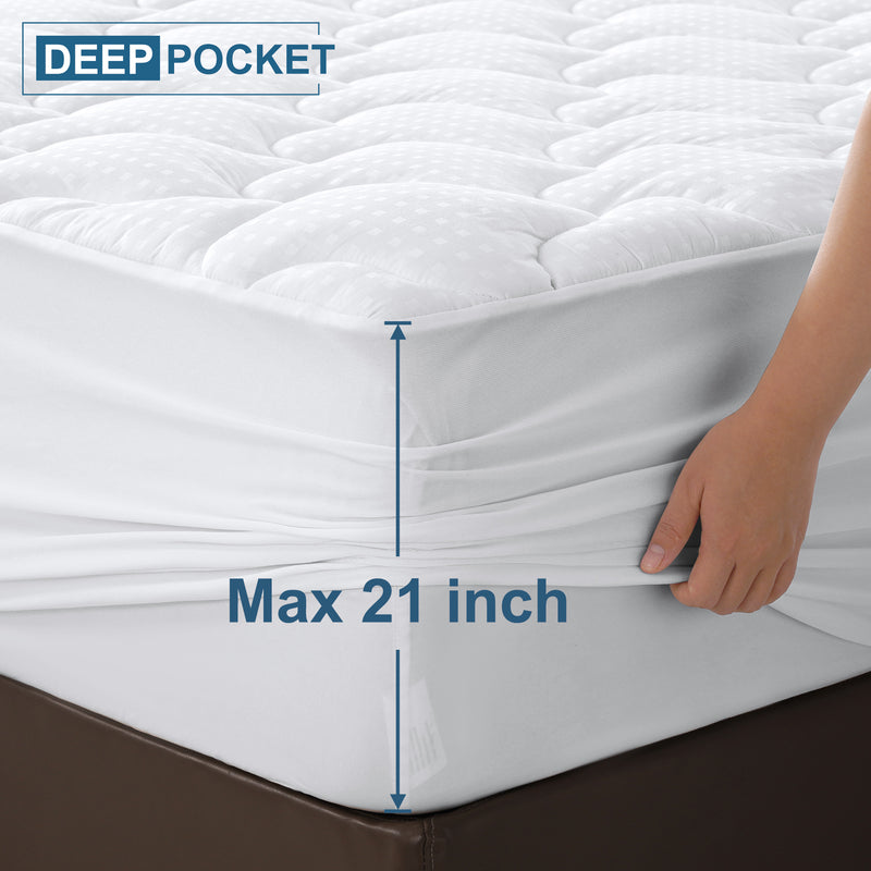 INGALIK Super Soft Mattress Pad Breathable Pillow Top Mattress Cover Fluffy Quilted Fitted Mattress Protector Stretches up 8-21" Deep Pocket Cooling Mattress Topper