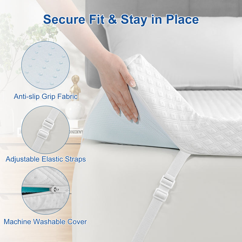 INGALIK 3 inch Gel Infused Memory Foam Mattress Topper, Cooling Bed Topper for Pressure Relief, CertiPUR-US Certified, Removable Cover