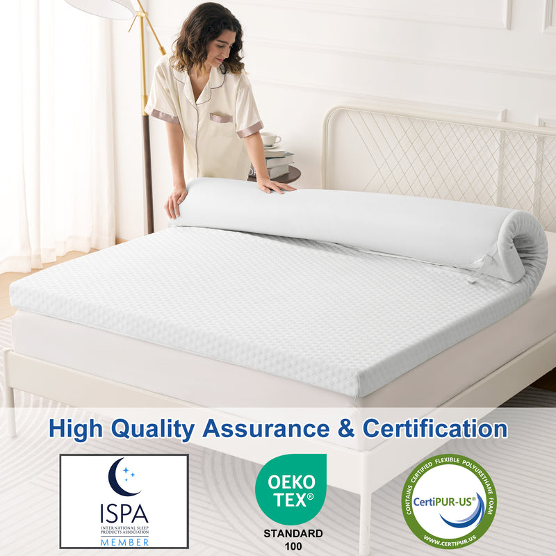 INGALIK 3 inch Gel Infused Memory Foam Mattress Topper, Cooling Bed Topper for Pressure Relief, CertiPUR-US Certified, Removable Cover