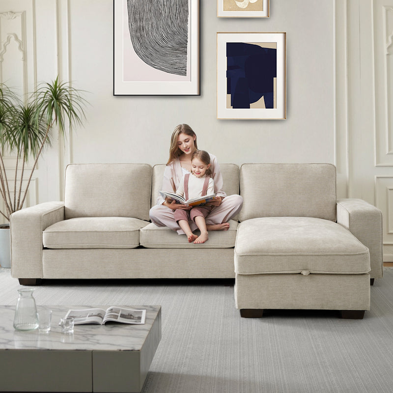 INGALIK 99" Sectional Sofa with Storage Chaise, Oversized L-Shaped Couch, Large Modern Chenille Sofa 3 Seat with Removable Cushion Covers USB Type-C Ports for Living Room