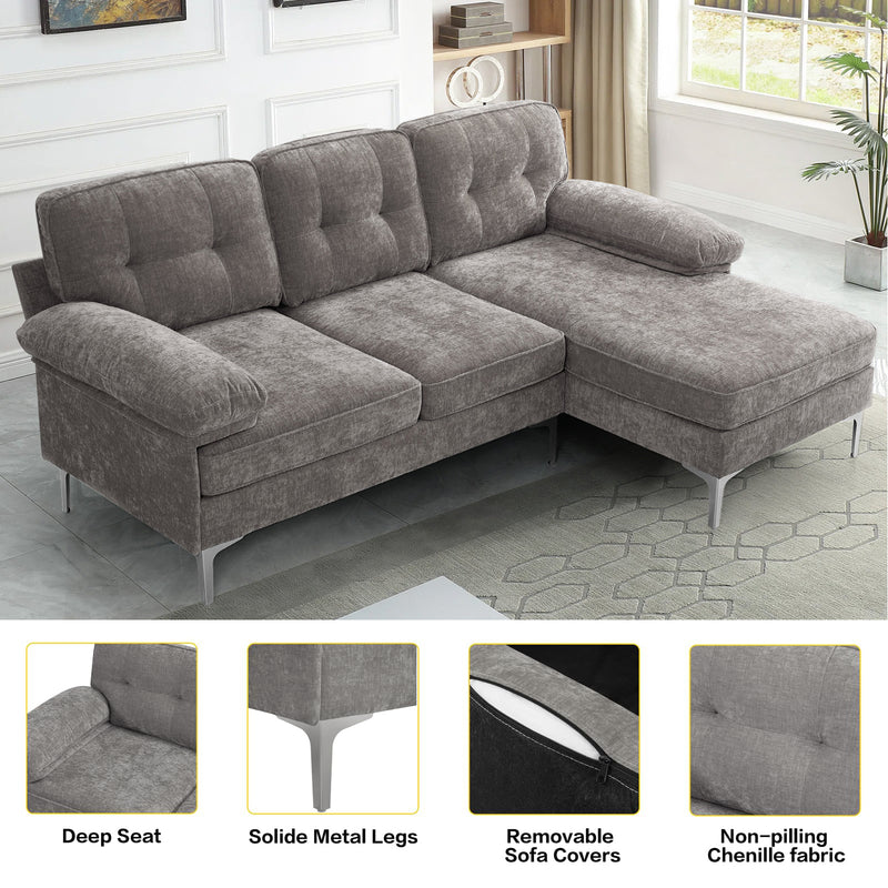 INGALIK Convertible Sectional Sofa Couch, Convertible L Shaped Couch with Reversible Chaise, Sectional Couch for Small Space Apartment, 3 Seater