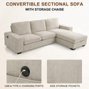 INGALIK 99" Sectional Sofa with Storage Chaise, Oversized L-Shaped Couch, Large Modern Chenille Sofa 3 Seat with Removable Cushion Covers USB Type-C Ports for Living Room