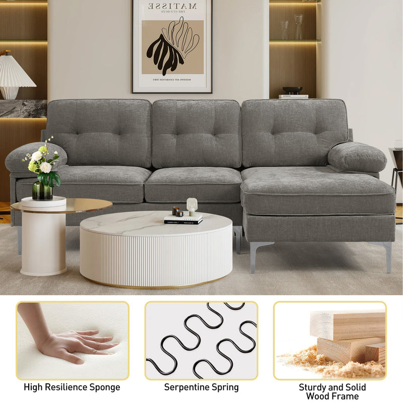 INGALIK Convertible Sectional Sofa Couch, Convertible L Shaped Couch with Reversible Chaise, Sectional Couch for Small Space Apartment, 3 Seater