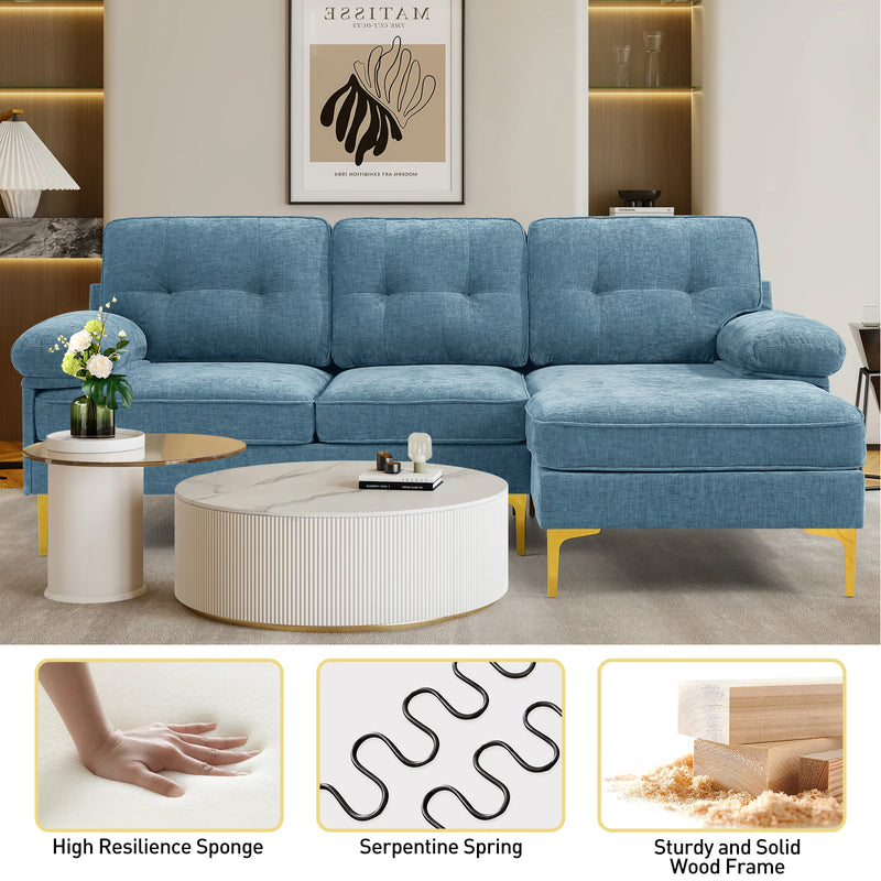INGALIK Convertible Sectional Sofa Couch, Convertible L Shaped Couch with Reversible Chaise, Sectional Couch for Small Space Apartment, 3 Seater