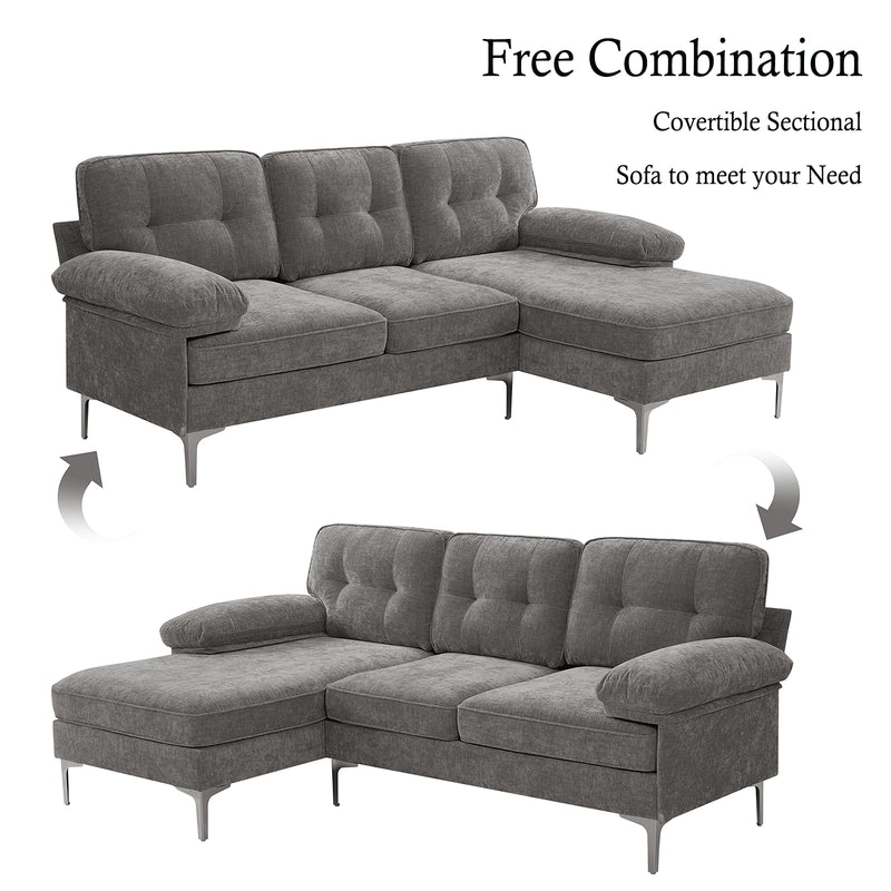 INGALIK Convertible Sectional Sofa Couch, Convertible L Shaped Couch with Reversible Chaise, Sectional Couch for Small Space Apartment, 3 Seater