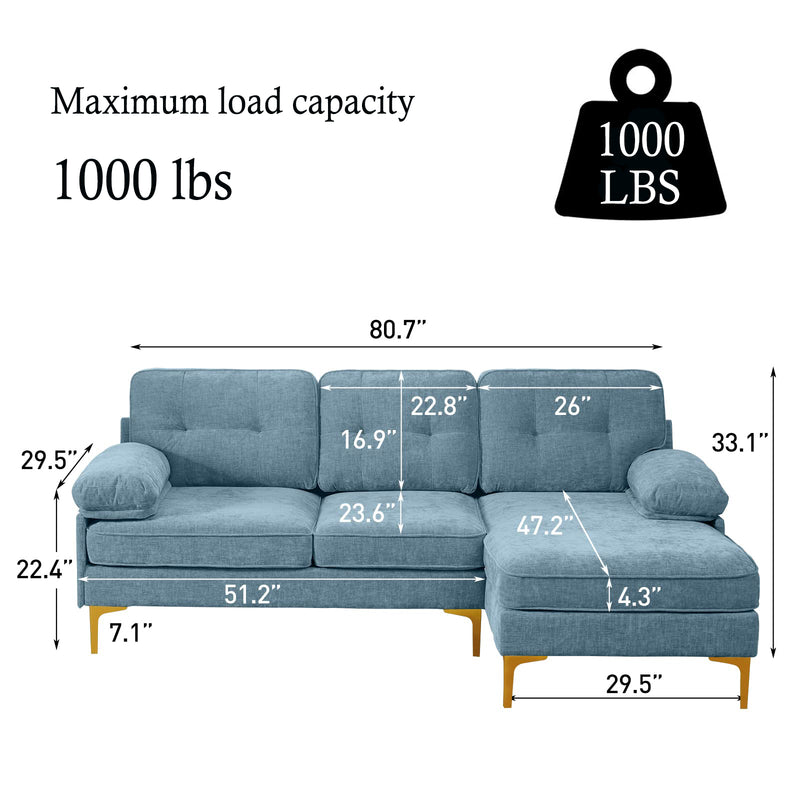 INGALIK Convertible Sectional Sofa Couch, Convertible L Shaped Couch with Reversible Chaise, Sectional Couch for Small Space Apartment, 3 Seater