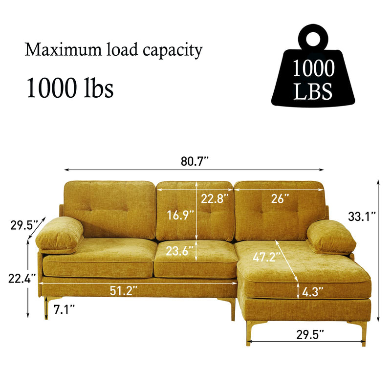 INGALIK Convertible Sectional Sofa Couch, Convertible L Shaped Couch with Reversible Chaise, Sectional Couch for Small Space Apartment, 3 Seater