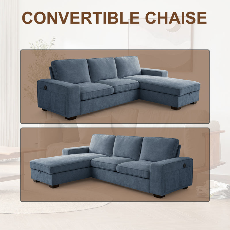 INGALIK 99" Sectional Sofa with Storage Chaise, Oversized L-Shaped Couch, Large Modern Chenille Sofa 3 Seat with Removable Cushion Covers USB Type-C Ports for Living Room