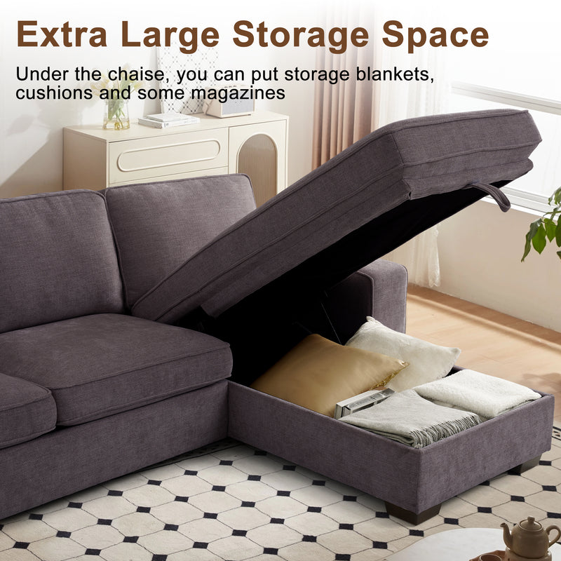 INGALIK 99" Sectional Sofa with Storage Chaise, Oversized L-Shaped Couch, Large Modern Chenille Sofa 3 Seat with Removable Cushion Covers USB Type-C Ports for Living Room