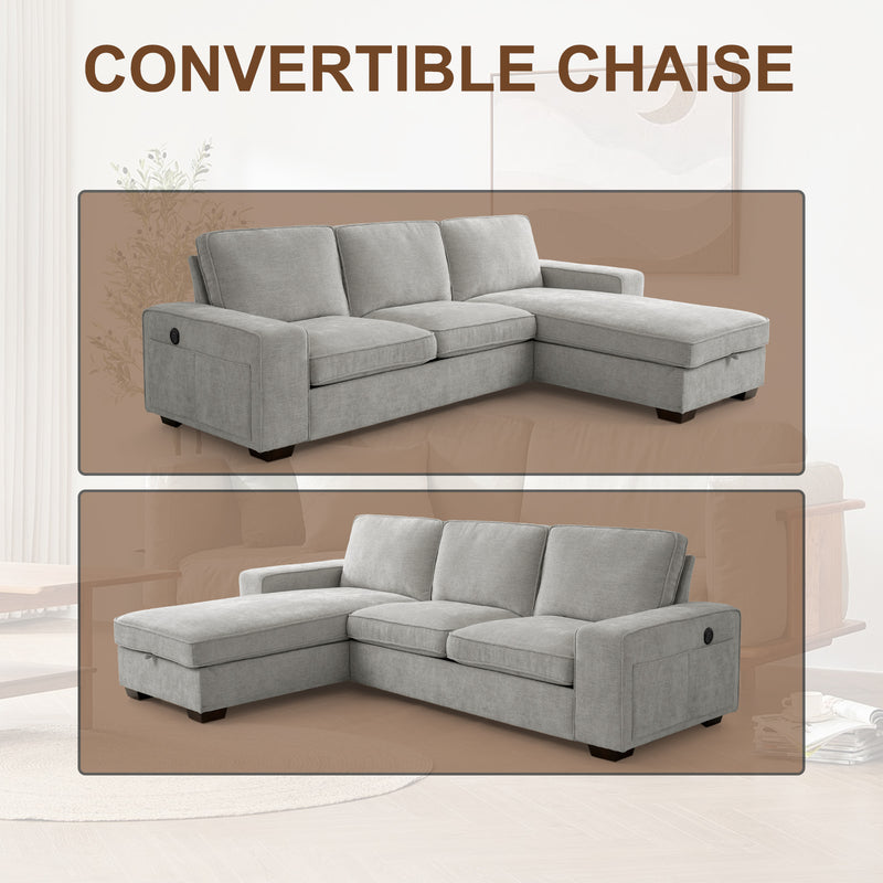 INGALIK 99" Sectional Sofa with Storage Chaise, Oversized L-Shaped Couch, Large Modern Chenille Sofa 3 Seat with Removable Cushion Covers USB Type-C Ports for Living Room