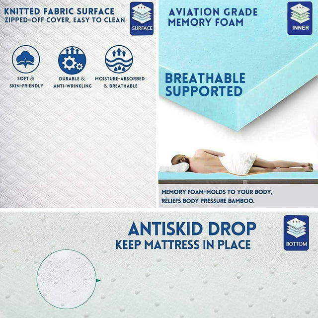 INGALIK 3 inch Gel Memory Foam Mattress Topper, Cooling Bed Topper for Pressure Relief, CertiPUR-US Certified