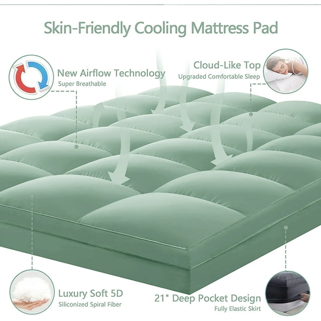 INGALIK Mattress Topper, 400TC Extra Thick Cooling Mattress Pad, Fluffy Soft Pillow Top Mattress Cover Stretches up 8-21" Deep Pocket, Pressure Relief, Hypoallergenic