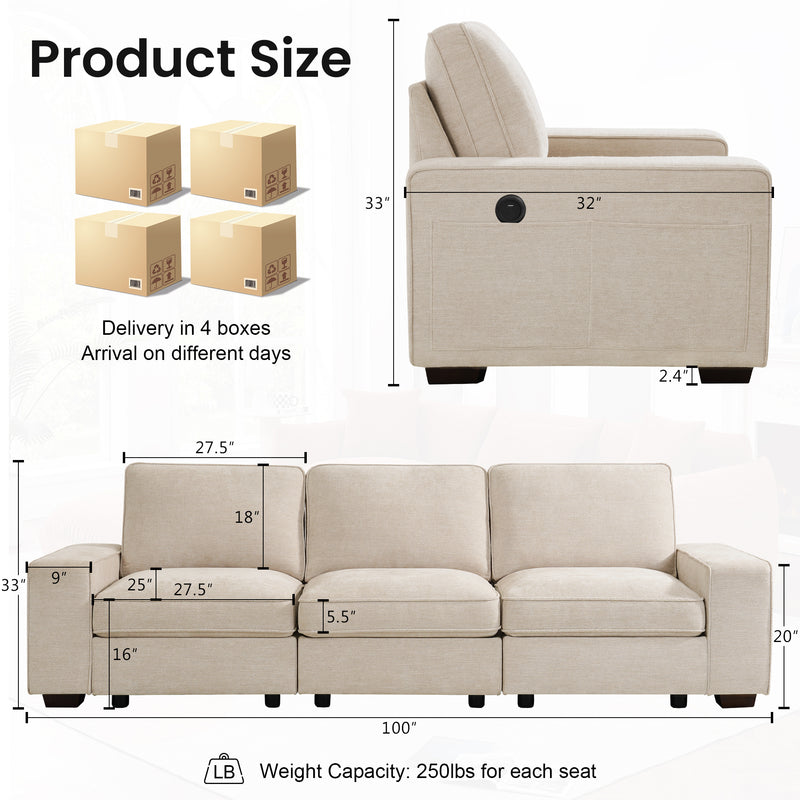 INGALIK Modern Modular Couch Sofa with Seats Storage, Sectional Couch with W/Deep Seat, Comfy Chenille Loveseat Sofa for Living Room, Side Pockets, USB Port, Removable Cover