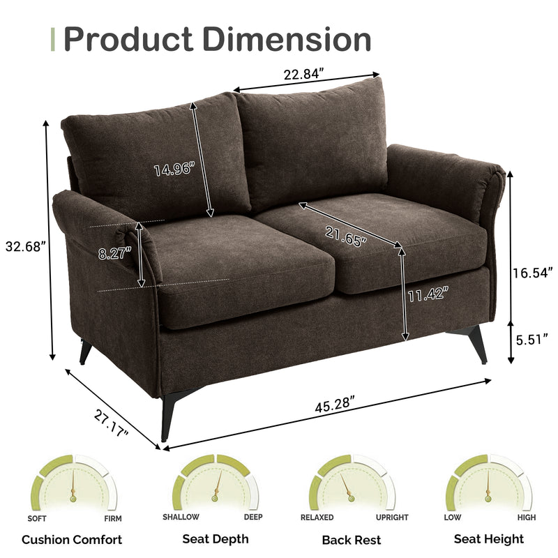 INGALIK 45" Modern Loveseat Sofa, 2 Seater Fabric Sofa Couch with Removable Upholstered, Tapered Metal Legs, Deep Seated Sofa for Small Space, Living Room, Apartment, Beige