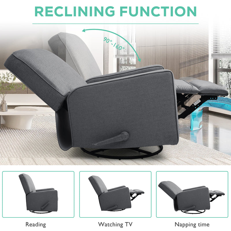INGALIK 360 Degrees Swivel Rocker Recliner, Glider Rocking Chair Nursery, Fabric Single Sofa