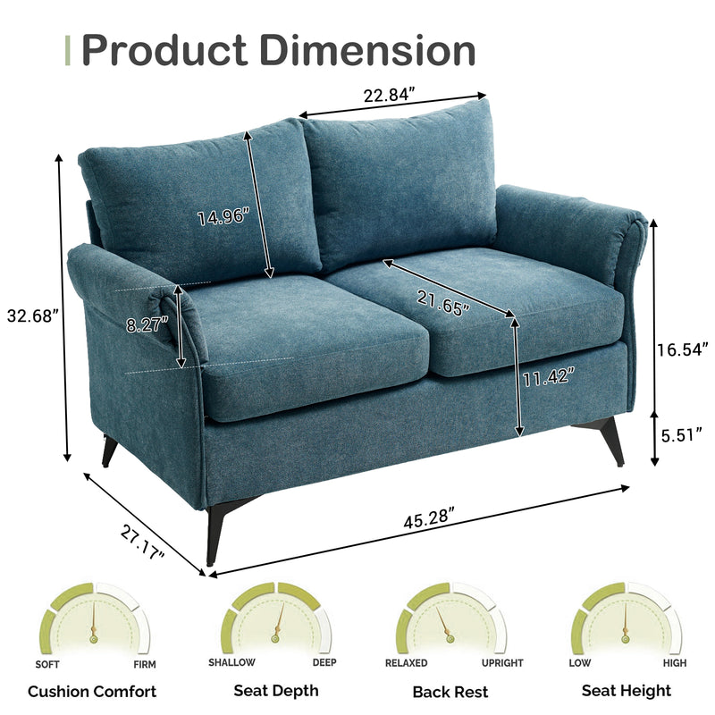 INGALIK 45" Modern Loveseat Sofa, 2 Seater Fabric Sofa Couch with Removable Upholstered, Tapered Metal Legs, Deep Seated Sofa for Small Space, Living Room, Apartment, Beige