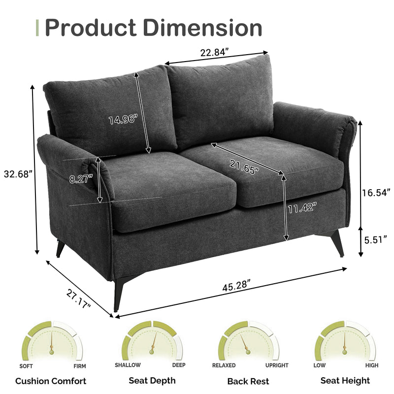 INGALIK 45" Modern Loveseat Sofa, 2 Seater Fabric Sofa Couch with Removable Upholstered, Tapered Metal Legs, Deep Seated Sofa for Small Space, Living Room, Apartment, Beige