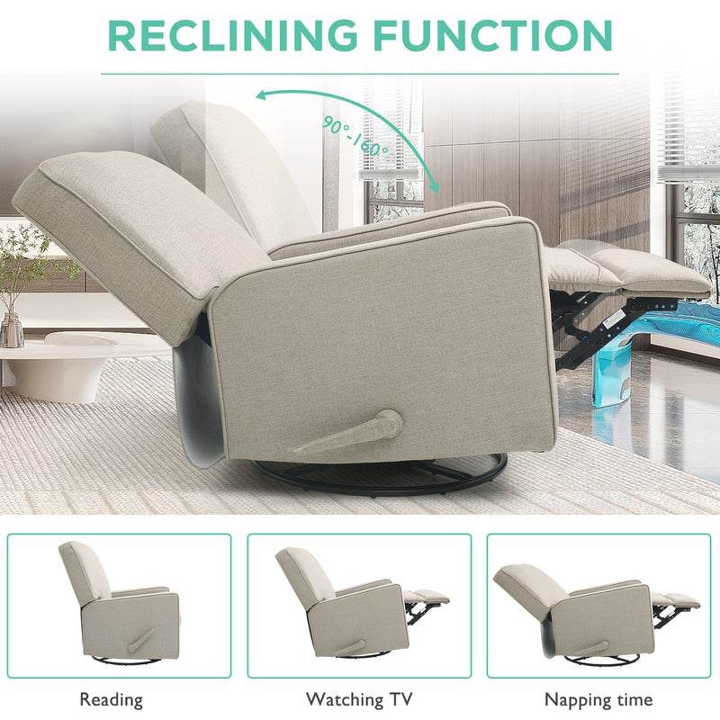 INGALIK 360 Degrees Swivel Rocker Recliner, Glider Rocking Chair Nursery, Fabric Single Sofa