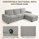 INGALIK 99" Sectional Sofa with Storage Chaise, Oversized L-Shaped Couch, Large Modern Chenille Sofa 3 Seat with Removable Cushion Covers USB Type-C Ports for Living Room