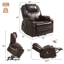 INGALIK Leather Power Lift Recliner for Elderly, Massage Electric Recliner Chairs with Heat, USB Ports, 2 Cup Holders, Easy to Reach Side Button, Brown