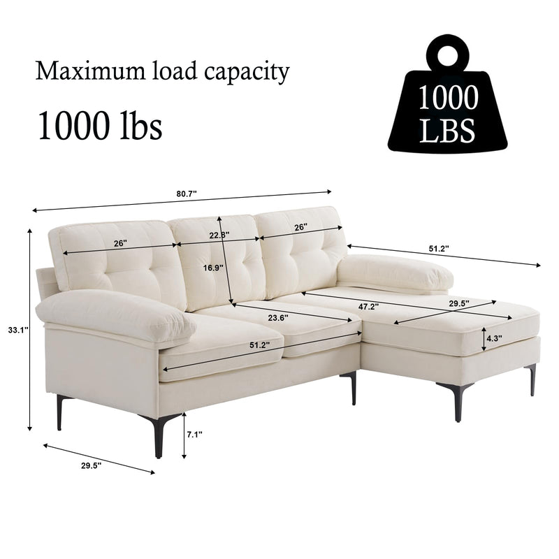 INGALIK Convertible Sectional Sofa Couch, Convertible L Shaped Couch with Reversible Chaise, Sectional Couch for Small Space Apartment, 3 Seater