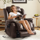 INGALIK Power Lift Recliner Chair Dual Motor, Electric Leather Recliner for Elderly with Heat and Massage, Lay Flat Assist Recliner with Side Pocket for Living Room