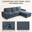 INGALIK 99" Sectional Sofa with Storage Chaise, Oversized L-Shaped Couch, Large Modern Chenille Sofa 3 Seat with Removable Cushion Covers USB Type-C Ports for Living Room