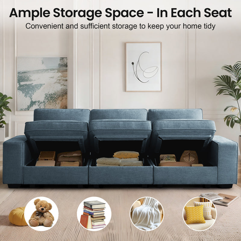 INGALIK Modern Modular Couch Sofa with Seats Storage, Sectional Couch with W/Deep Seat, Comfy Chenille Loveseat Sofa for Living Room, Side Pockets, USB Port, Removable Cover
