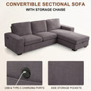 INGALIK 99" Sectional Sofa with Storage Chaise, Oversized L-Shaped Couch, Large Modern Chenille Sofa 3 Seat with Removable Cushion Covers USB Type-C Ports for Living Room