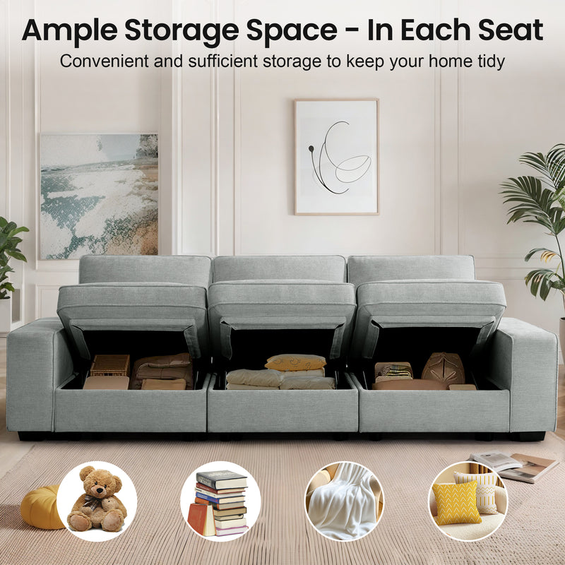 INGALIK Modern Modular Couch Sofa with Seats Storage, Sectional Couch with W/Deep Seat, Comfy Chenille Loveseat Sofa for Living Room, Side Pockets, USB Port, Removable Cover