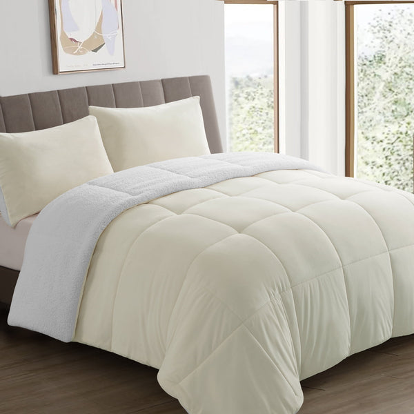 INGALIK  Sherpa Comforter Set, Soft Quilted Down Alternative Comforter Reversible Duvet with 2 Pillowcases, Plush Warm Fall Winter 3 Piece Bedding Sets