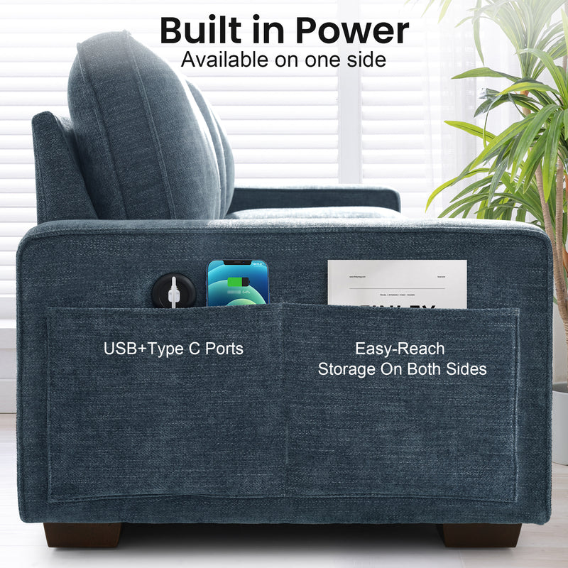 INGALIK Modern Modular Couch Sofa with Seats Storage, Sectional Couch with W/Deep Seat, Comfy Chenille Loveseat Sofa for Living Room, Side Pockets, USB Port, Removable Cover