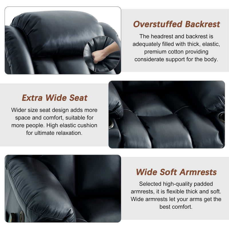 INGALIK Power Lift Recliner Chair Dual Motor, Electric Leather Recliner for Elderly with Heat and Massage, Lay Flat Assist Recliner with Side Pocket, Cup Holders
