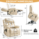 INGALIK Power Lift Recliner Chair Dual Motor, Electric Leather Recliner for Elderly with Heat and Massage, Lay Flat Assist Recliner with Side Pocket for Living Room