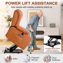 INGALIK Power Lift Recliner Chair Dual Motor, Electric Leather Recliner for Elderly with Heat and Massage, Lay Flat Assist Recliner with Side Pocket, Cup Holders