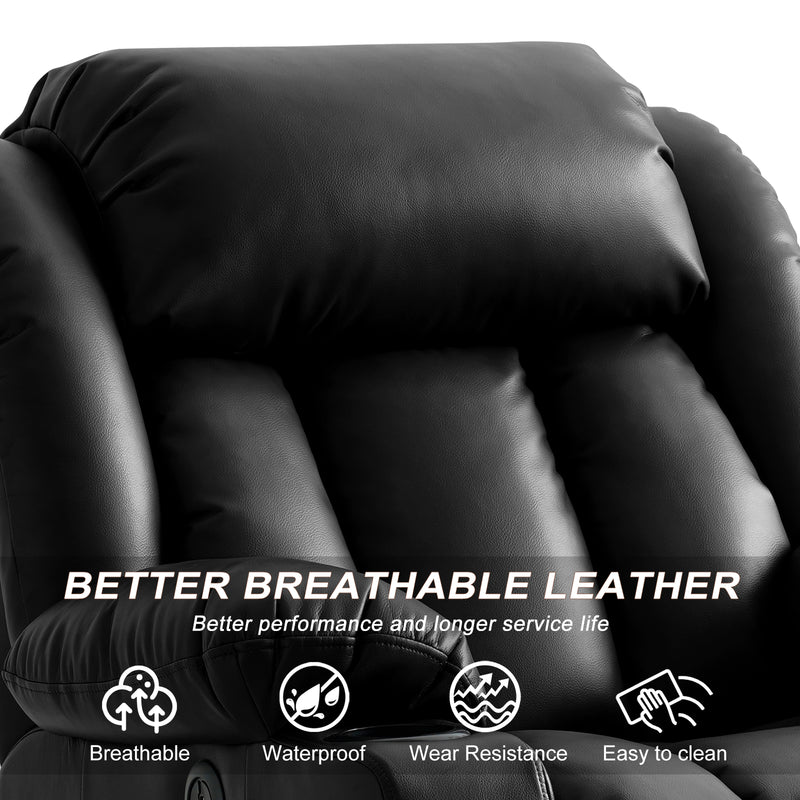 INGALIK Power Lift Recliner Chair Dual Motor, Electric Leather Recliner for Elderly with Heat and Massage, Lay Flat Assist Recliner with Side Pocket, Cup Holders