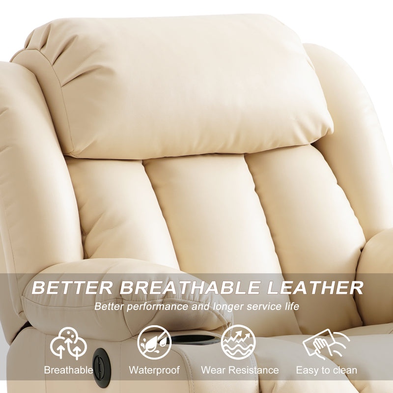 INGALIK Power Lift Recliner Chair Dual Motor, Electric Leather Recliner for Elderly with Heat and Massage, Lay Flat Assist Recliner with Side Pocket, Cup Holders