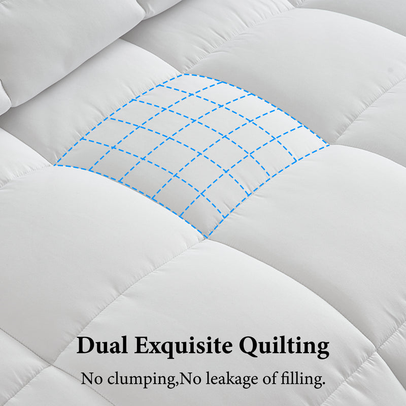 INGALIK Luxury Hotel-Style 3-Piece Queen Comforter Set, Hypoallergenic Quilted Down Alternative, All-Season Duvet Insert, Machine Washable, Corner Tabs