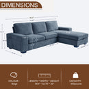 INGALIK 99" Sectional Sofa with Storage Chaise, Oversized L-Shaped Couch, Large Modern Chenille Sofa 3 Seat with Removable Cushion Covers USB Type-C Ports for Living Room