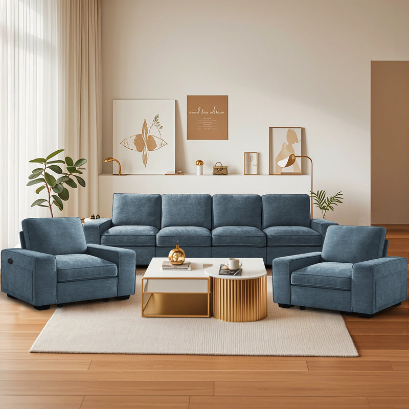 INGALIK Modern Modular Couch Sofa with Seats Storage, Sectional Couch with W/Deep Seat, Comfy Chenille Loveseat Sofa for Living Room, Side Pockets, USB Port, Removable Cover