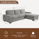 INGALIK 99" Sectional Sofa with Storage Chaise, Oversized L-Shaped Couch, Large Modern Chenille Sofa 3 Seat with Removable Cushion Covers USB Type-C Ports for Living Room