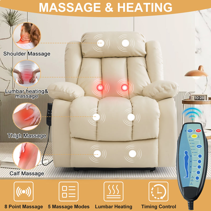 INGALIK 41" Breathable Leather Dual Motor Power Lift Recliner Chair With Heating And Massage, Lay Flat Electric Recliner Lift Assist Recliner For The Elderly