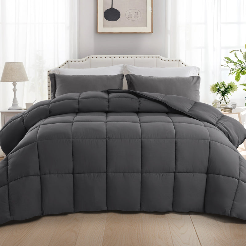 INGALIK Luxury Hotel-Style 3-Piece Queen Comforter Set, Hypoallergenic Quilted Down Alternative, All-Season Duvet Insert, Machine Washable, Corner Tabs