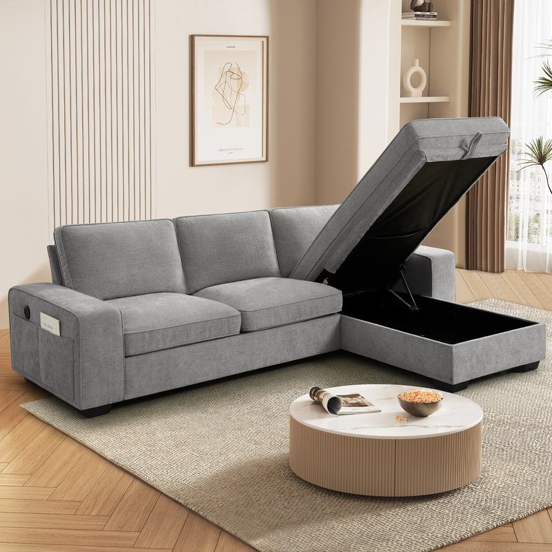 INGALIK 98.4" Convertible Sectional Sofa, L Shaped Sectional Couch with Reversible Chaise, Sleeper Couch with Storage Space and USB Charging Ports for Living Room