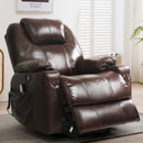 INGALIK Leather Power Lift Recliner for Elderly, Massage Electric Recliner Chairs with Heat, USB Ports, 2 Cup Holders, Easy to Reach Side Button, Brown