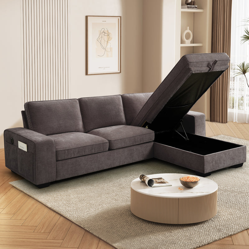INGALIK 98.4" Convertible Sectional Sofa, L Shaped Sectional Couch with Reversible Chaise, Sleeper Couch with Storage Space and USB Charging Ports for Living Room