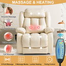 INGALIK Power Lift Recliner Chair Dual Motor, Electric Leather Recliner for Elderly with Heat and Massage, Lay Flat Assist Recliner with Side Pocket for Living Room