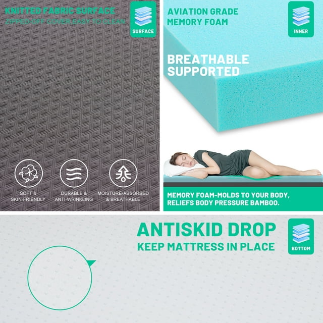 INGALIK 3 inch Gel Memory Foam Mattress Topper, Cooling Bed Topper for Pressure Relief, CertiPUR-US Certified