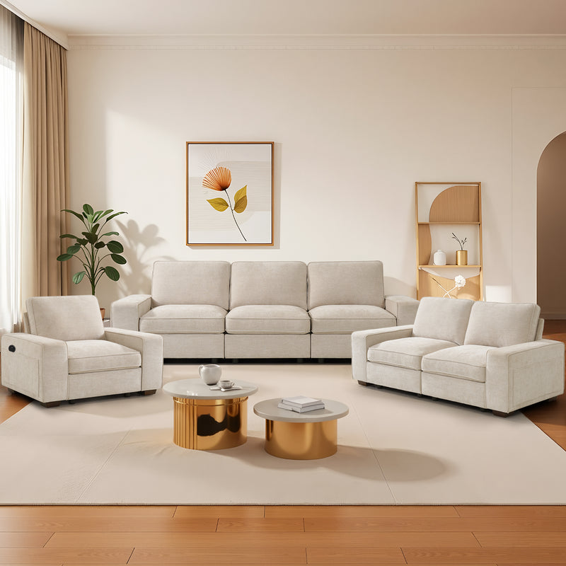 INGALIK Modern Modular Couch Sofa with Seats Storage, Sectional Couch with W/Deep Seat, Comfy Chenille Loveseat Sofa for Living Room, Side Pockets, USB Port, Removable Cover